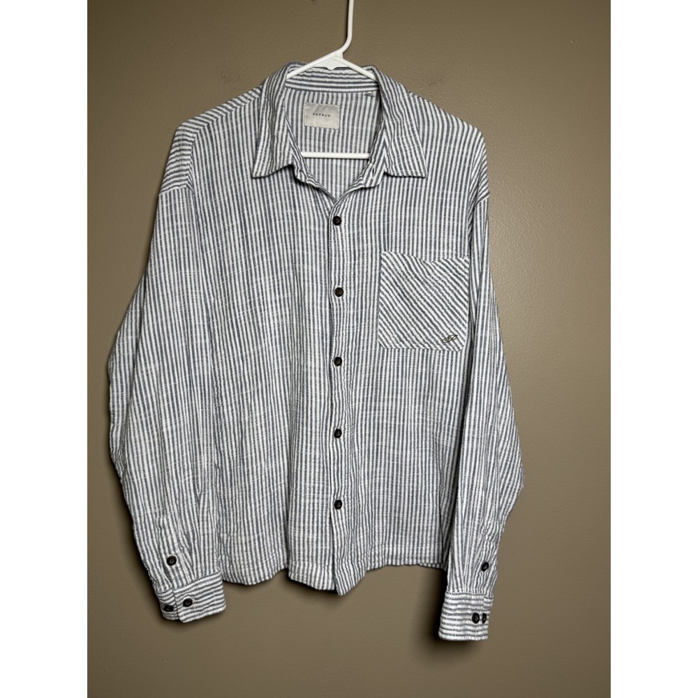 Men's Pacsun Blue and White Striped Long Sleeve Shirt Size M